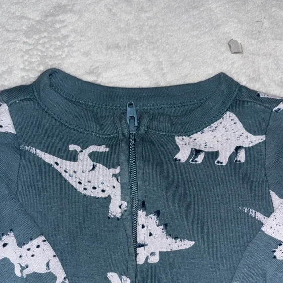 (2 for $10) carters Dinosaur Print Kids One Piece - Blue footie / sleeper - Picture 4 of 8